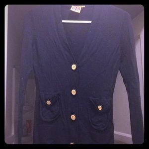 Tory Burch Navy Cardigan, Gold Buttons